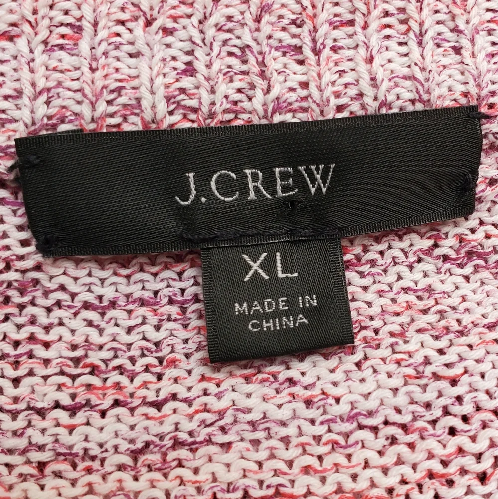 J. Crew Pink White Space Dyed 100% Cotton Knit Crewneck Sweater Size XL